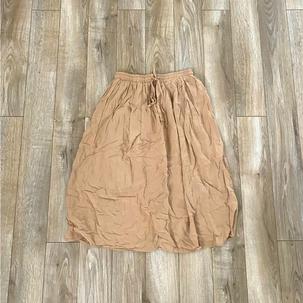 Tan Pleated Midi Skirt